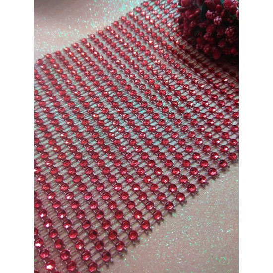 Полотно имитация страз 12см (цв.красный), цена за 0,5 м